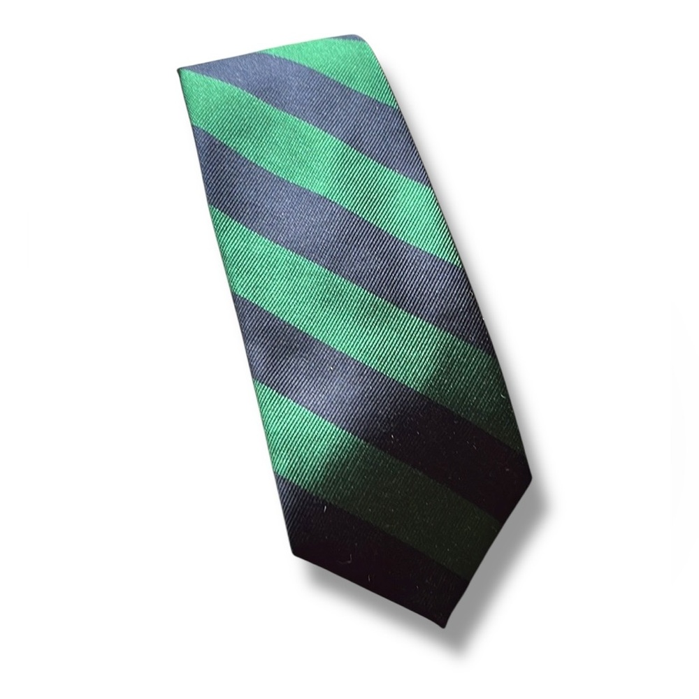 Vintage Men's All Silk Green Navy Diagonal Striped Repp Tie